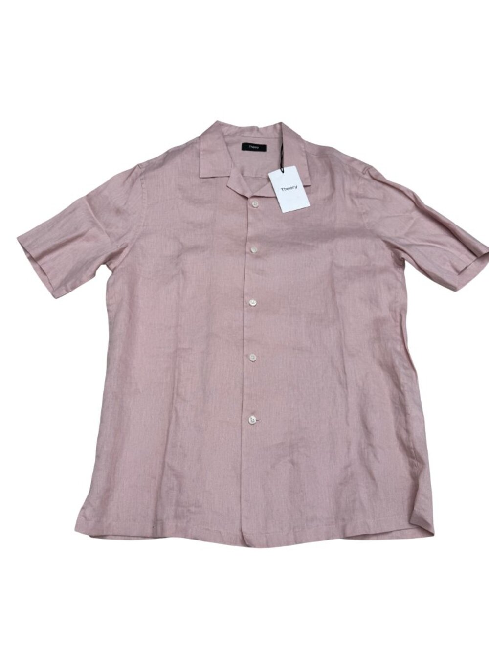 NWT Theory Daze 100% Linen Men's Short-Sleeve Button-Up Shirt Dusty Pink, Sz S
